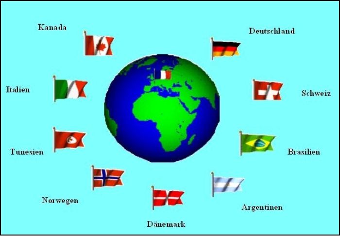 Weltkarte mit Länderflaggen zur Verbreitung der Posturologie